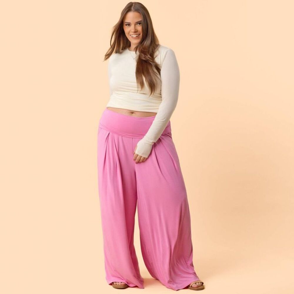Blogilates Women's Homebody Foldover Wide Leg Pants - Pink 1X - Picture 3 of 5
